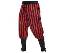 Caxndycing Pantaloni medievali da uomo, a righe, vintage, per il tempo libero, con tasche, pantaloni da pirata, costume da cosplay, pantaloni lunghi da uomo, con tasche e lacci, Colore: rosso, M