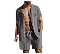 Caxndycing Pigiama Estivo da Uomo, 2 Pezzi + Pantaloncini Corti, Set Allentato, Morbido, Individualità, Vacanze, Spiaggia, Dune, Tempo Libero, Z5 Grigio Scuro, M