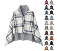 Caxndycing, poncho in pile da uomo invernale, caldo e spesso, con bottoni, mantella grande, cardigan, scialle avvolgente, coperta in tessuto, scalda spalle, scialle in pile, mantella termica autunno