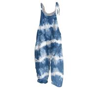 Caxndycing Salopette da donna colorate, casual, a gamba larga, oversize, per il tempo libero, senza maniche, per la primavera, l'estate, con tasche, Azzurro, M