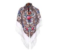 Caxndycing Sciarpa con tradizionale motivo floreale ucraino, polacco, russo e frange Elegante sciarpa foulard da donna con pompon Stampa floreale in cotone Scialli fascia, Taglia unica