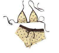 Caxndycing Set bikini da donna Y2k con allacciatura al collo, costume da bagno push up e pantaloncini da bagno Polka Dot due pezzi, costume da bagno estivo 2000, giallo chiaro, M