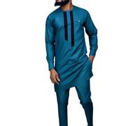 Caxndycing Set da 2 pezzi da uomo Etnico Dashiki Abbigliamento Africano Tradizionale Etnico Dashiki Vestito da uomo Abbigliamento Africano Set Tradizionale, Blu, M