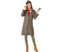Caxndycing Set di accessori per costume da detective da donna, 4 pezzi, Sherlock Holmes, accessori con mantello, cappello, occhiali e lente d'ingrandimento, per Halloween, feste di carnevale, caffè, M