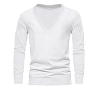 Caxndycing, sottoveste da uomo, a maniche lunghe, con scollo profondo a V, in cotone pettinato, maglietta a maniche lunghe con scollo a V profondo, ad alta elasticità, a forma di figura, maglione