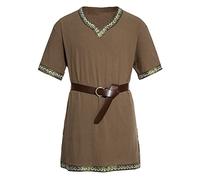 Caxndycing Tunica medievale da uomo tunica LARP Knight camicia rock robe cosplay costume Halloween festa medievale costume vichingo rinascimentale colletto alto camicia, A1 caffè., XXL
