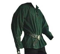 Caxndycing Tunica medievale da uomo tunica LARP Knight camicia rock robe cosplay costume Halloween festa medievale costume vichingo rinascimentale colletto alto camicia, 06 verde., XXXL