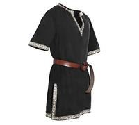 Caxndycing Tunica medievale da uomo tunica LARP Knight camicia rock robe cosplay costume Halloween festa medievale costume vichingo rinascimentale colletto alto camicia, Nero , M