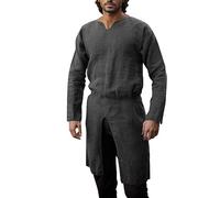 Caxndycing Tunica medievale da uomo tunica LARP Knight camicia rock robe cosplay costume Halloween festa medievale costume vichingo rinascimentale colletto alto camicia, Z8 Grigio Scuro, M