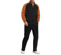 Caxndycing Tuta da allenamento da uomo a nido d'ape, set da uomo e da jogging, senza cappuccio, tuta sportiva, 2 pezzi, traspirante, per il tempo libero, con blocco di colori, Colore: arancione., XL