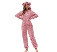 Caxndycing Tuta da donna, morbida, tuta intera e morbida, pigiama, invernale, calda, in peluche, per dormire, pigiama, con orecchie d'orso, Colore: rosa., XL