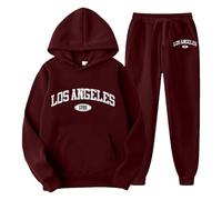 Caxndycing Tuta da jogging da uomo, con cappuccio, con chiusura lampo, con lettere sportive, comoda vestibilità larga, calda, traspirante, Vino, XL