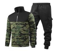 Caxndycing Tuta da uomo mimetica in pile da jogging, calda felpa con cappuccio, pantaloni cargo, tuta sportiva da uomo, a maniche lunghe, per adolescenti, mimetico, L