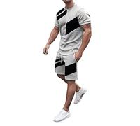 Caxndycing Tuta estiva da uomo, 2 pezzi, per arbitri, divise da calcio, set estivo, pantaloncini e t-shirt, tuta sportiva, pantaloni corti, maglietta per il tempo libero, grigio., L