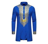 Caxndycing Uomo Middle East Thobe con Pantaloni Uomo Musulmano Manica Lunga Thobe Allentato Caftano Dubai Arabo Caftano Abbigliamento Uomo Costume Islamico Dashiki Africano per Uomo Abiti Abiti, Blu