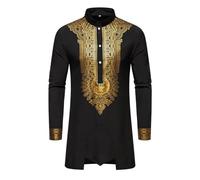 Caxndycing Uomo Middle East Thobe con Pantaloni Uomo Musulmano Manica Lunga Thobe Allentato Caftano Dubai Arabo Caftano Abbigliamento Uomo Costume Islamico Dashiki Africano per Uomo Abiti Abiti, Nero