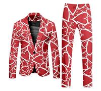 Caxndycing Vestito da uomo per San Valentino, 2 pezzi, slim fit, da uomo, divertente, amore, cuore, stampato, slim fit, abito da sposa, da uomo, moderno, per feste, Colore: rosso, L