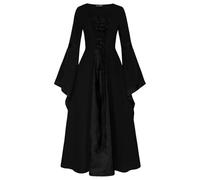 Caxndycing Vestito medievale da donna, costume da rinascimento, abito medievale con maniche a tromba, gotico vittoriano, abito corpetto medievale per Halloween, carnevale, Nero , XXL