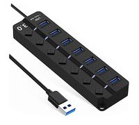 CAXUSD Adattatore USB 7 Porte Splitter USB Extender Cavo di Prolunga Facile Gestione Lavoro Gioco Interfaccia Multiporta Controllo Individuale Alimentazione Luce LED