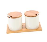 CAXUSD Barattoli per Spezie e Condimenti in Ceramica Bianca, Set da 2 Pezzi Base e Cucchiaio, Contenitori per Cucina Domestica Coperchio Ermetico per Conservazione Pratica e Decorativa