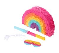 CAXUSD Pinata Arcobaleno Colorata con Benda e Bastoncini Decorazione Festa Messicana per Compleanno Anniversario e Giochi Carnevale Resistente e Capiente Fino di Dolcetti