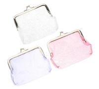 CAXUSD Portamonete Trasparente Glitter 3 Pezzi Viola Rosa Bianco, Portafoglio Mini Porta Monete Chiusura, Piccola Borsa in PVC per Ragazze, Ufficio e Viaggio