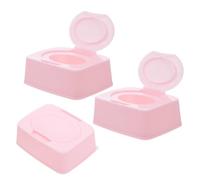 CAXUSD Scatola Porta Salviette Umidificate 3 Pezzi con Coperchio Antipolvere Rosa, Contenitore Compatto per Salviette Bagno e Viaggio, Facile Estrazione con Una Mano, Dimensioni 13x10x4.7 cm