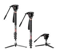 Cayer CF34DV Videoproiettore professionale Monopiede 71 "Monopiede per fotocamera telescopica in fibra di carbonio con testa fluida Pan Tilt e base per treppiede a 3 gambe per videocamere DSLR