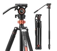 Cayer FP2450 Fluid Head Tripod 75 inches Aluminium Video Tripod 4-Section Compact Camera Tripod Monopod with Fluid Head for DSLR Camera C