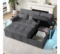 Cayipng Divano angolare-L,Divano letto 3 posti,divano 3 posti con funzione letto,divani angolari moderni convertibile con LED(app),USB,2 portabevande,3 cuscini,Schienale regolabile-3 angoli,Grigio