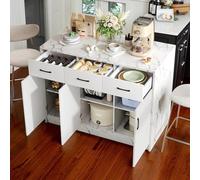 Cayipng Grande isola da cucina, mobile in marmo con spazio di archiviazione, tavolo da pranzo con 3 cassetti e 3 ante, carrello da bar, 120x60x90,5 cm, bianco