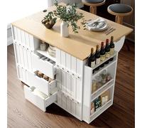 Cayipng isla de cocina, carro de cocina, carro de comedor extensible con ruedas y encimera, carro de servicio con especiero y 8 cajones, blanco
