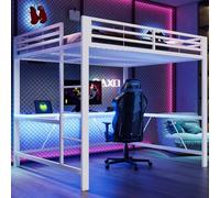 Cayipng Letto a soppalco 160x200 con striscia led,USB,letto a castello bambini con scrivania Salvaspazio,rete letto in metallo da gioco con sponda,Senza materasso,atto a camere da letto,ecc(Bianco)