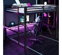 Cayipng Letto a soppalco 160x200 con striscia led,USB,letto a castello bambini con scrivania Salvaspazio,rete letto in metallo da gioco con sponda,Senza materasso,atto a camere da letto,ecc(Nero)