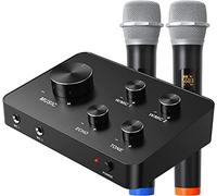 Caymuller Microfono Wireless UHF Professionale, Microfono Karaoke Bluetooth Senza Fili Doppio Per TV, Festa, DJ, Altoparlante, Riunione, Chiesa, Matrimonio 100FT