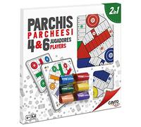 CAYRO - Parchis e Oca - + 6 Anni - Tavola Legno - Doppio Gioco Classico da Tavolo - Bambini e Adulti - 6 Cubiletti, 24 Chip e 6 Dadi - 2 a 6 Giocatori