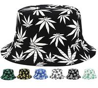 CaySep Cappello da pescatore pieghevole reversibile per marijuana-cannabis, ripiegabile, Nero , Taglia unica