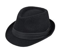 Caysep Cappello Fedora Trilby nero a tesa corta per bambini - Cappello da gangster Fedora per ragazzi da 3 a 8 anni, Nero , 3-8 anni
