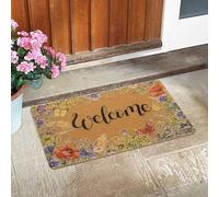 CaySep Zerbino di benvenuto con motivo floreale, antiscivolo, in fibra di cocco, per interni ed esterni, con scritta "Hello Spring", per ingresso, portico, casa di fattoria, decorativo