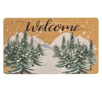 CaySep Zerbino per ingresso con albero di pino, motivo natalizio, con fiocchi di neve, decorativo, antiscivolo, in fibra di cocco, 43 x 74 cm