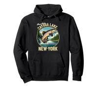 Cayuga Lake Trout Fishing - Stile cabina nord dello stato di New York Felpa con Cappuccio