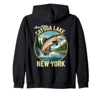 Cayuga Lake Trout Fishing - Stile cabina nord dello stato di New York Felpa con Cappuccio