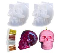 Cayway 2 Pz Stampo per Resina Teschio, Stampo in Silicone 3D per Halloween con Teschio e 4 Pz Paillettes, Fare Candele, Sapone