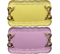 Cayway 2 Pz Vassoio Decorativo Vintage, Vassoio Porta Asciugamani, Piatto in Resina con Nodo a Fiocco per Vassoio Porta Asciugamani, Vassoio per Frutta, Porta Orecchini, Viola e Giallo