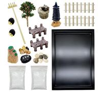 Cayway 22 Pz Mini Zen Sand Garden Kit, Kit Mini Giardino Zen con Vassoio, Sabbia Bianca, Ornamento Zen de Stile Giardino per Ufficio Casa Decorazione