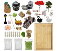 Cayway 26 Pz Mini Zen Sand Garden Kit, Kit Mini Giardino Zen con Vassoio, Sabbia Bianca, Ornamento Zen de Stile Giardino per Ufficio Casa Decorazione