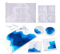 Cayway 5 Pz Stampi per Resina Vassoio Grande, Resina Stampi in Silicone Coaster e 3D Mini Riempitivo in Resina Stampo per Decorazioni per La Casa Fatte a Mano