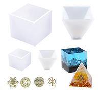 Cayway Stampi in Silicone per Resina, 2 Pz Stampo in Resina di Piramide e 2 Pz Stampi Resina di Cubo, Orgone Piramide Adesivo per Creazioni per Artigianato Fai-da-Te Ornamento