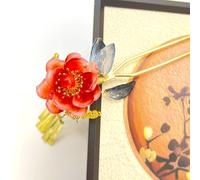 Cayyoomm Forcina per capelli con fiore di camelia rossa con nappa, stile hanfu, stile cinese, stile classico, con elemento Han (camelia rossa)
