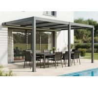 Cazeboo Pergola bioclimatica AGOSTA 5x3, addossata a parete, altezza 250cm - Alluminio grigio